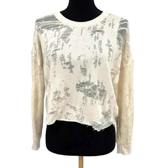 IRO Jeans Womens Cotton Blend White Distress Crew Neck Long Sleeve Sweater XS‎ - Picture 1 of 6